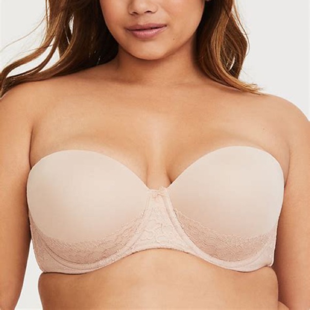 44DDD Push-up Multiway Strapless Bra Microfiber & Lace - beige
